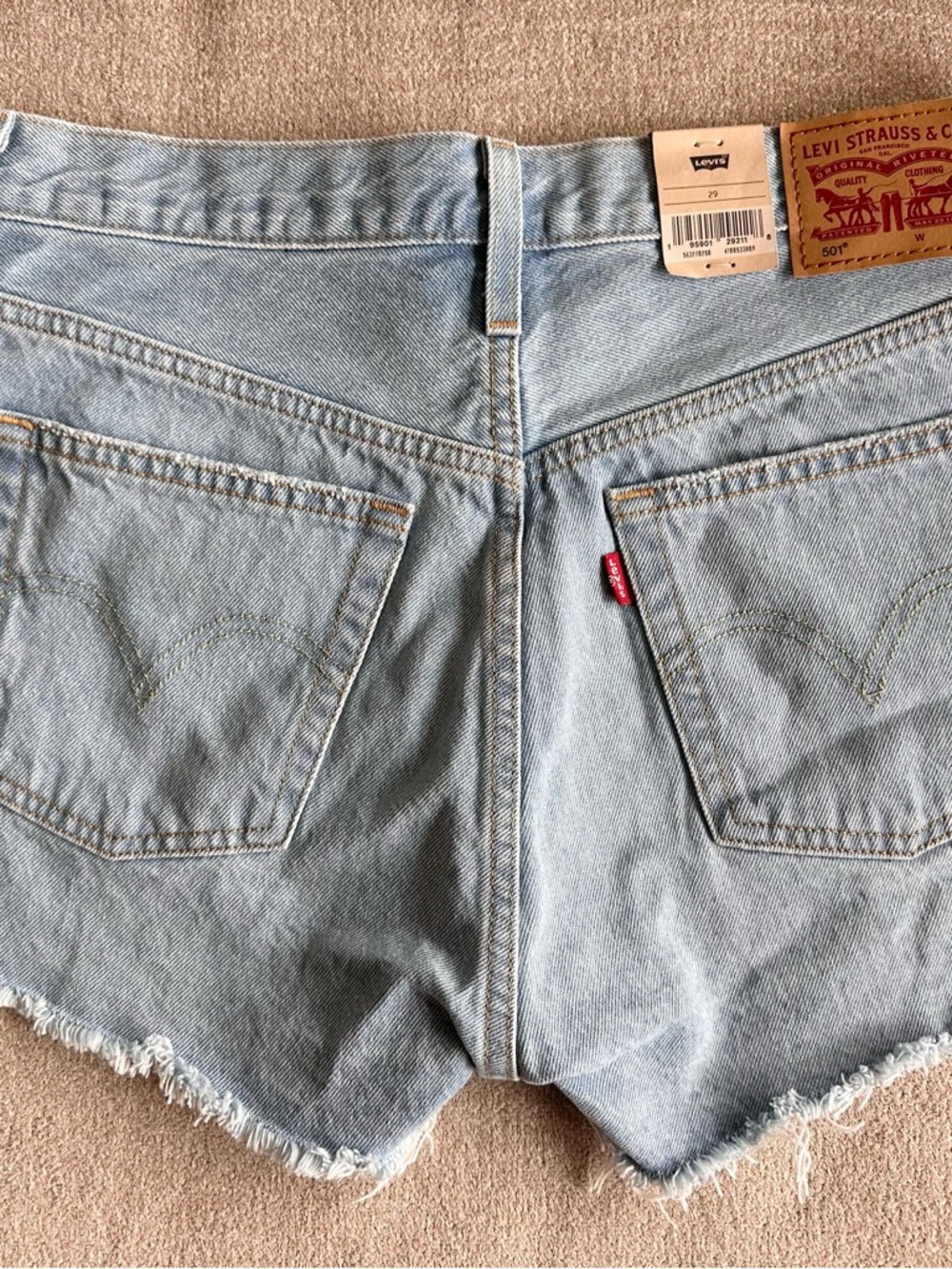 Levi's 501 Light Blue Distressed Denim Cutoff Shorts - Picture 2 of 3